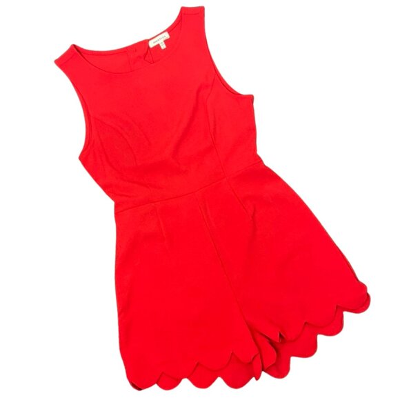 MONTEAU | Junior's Red Scalloped Hem Sleeveless Romper | Size L - Picture 1 of 13